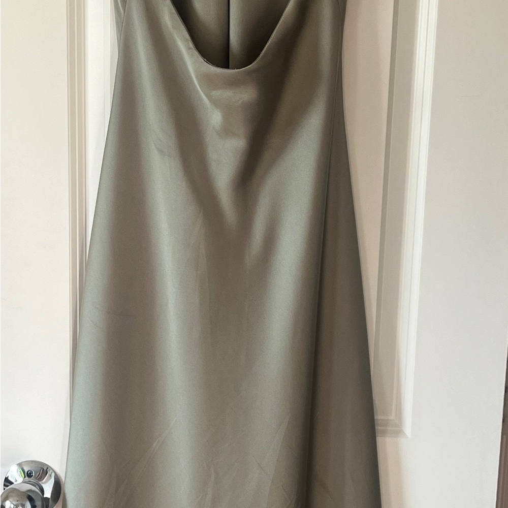 Show Me Your MuMu Jasmine Halter Midi Dress Moss Green Luxe Satin S - Picture 10 of 14